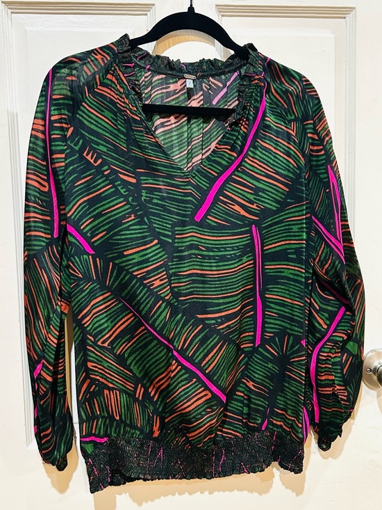 Anthropologie Tops - bl-nk london Anthropologie Fern Frond Leaves Smocked Peasant Blouse Boho Size S